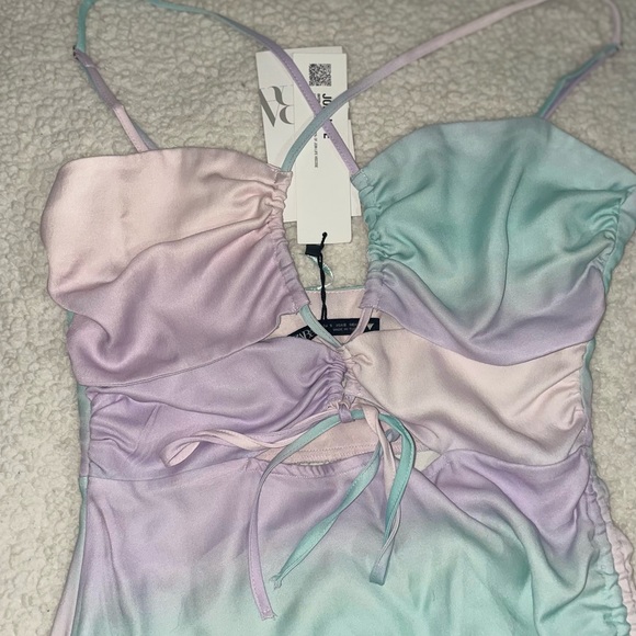 NWT Zara Tie Dye Satin Cut Out Dress - Picture 11 of 16